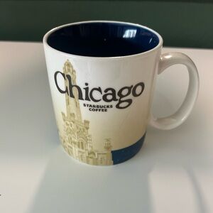 2012 Starbucks Chicago Ceramic Mug - Navy Interior with Cream Exterior